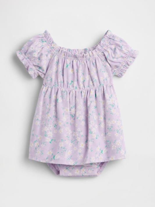 Lila Organik Pamuk Çiçekli Bodysuit Elbise