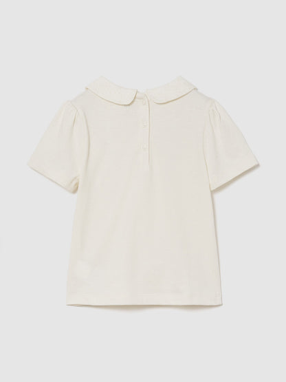 Krem Puff Sleeve Yaka T-shirt