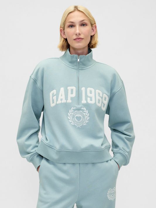 Açık Mavi Vintagesoft 1969 Logo Yarım Fermuarlı Sweatshirt