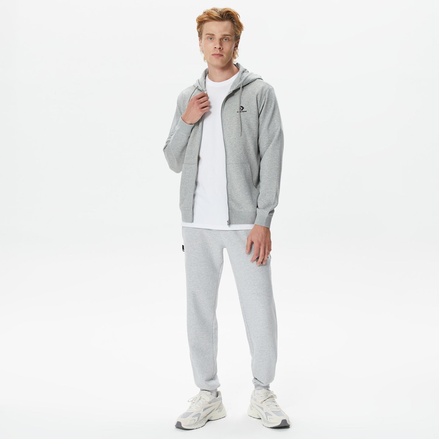 Converse Go-to Embroidered Star Chevron Standard Fit Full-zip Unisex Gri Kapüşonlu Eşofman Üstü