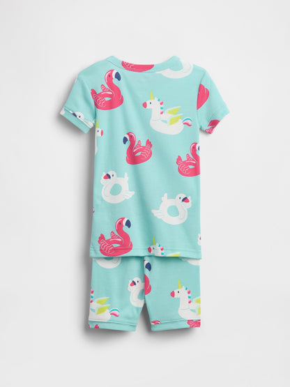 Açık Mavi Organik Brushed Pamuk Pool Float Şort Pijama Seti