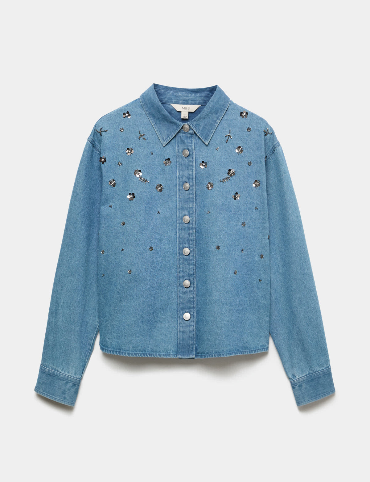 Taş Işlemeli Denim Gömlek