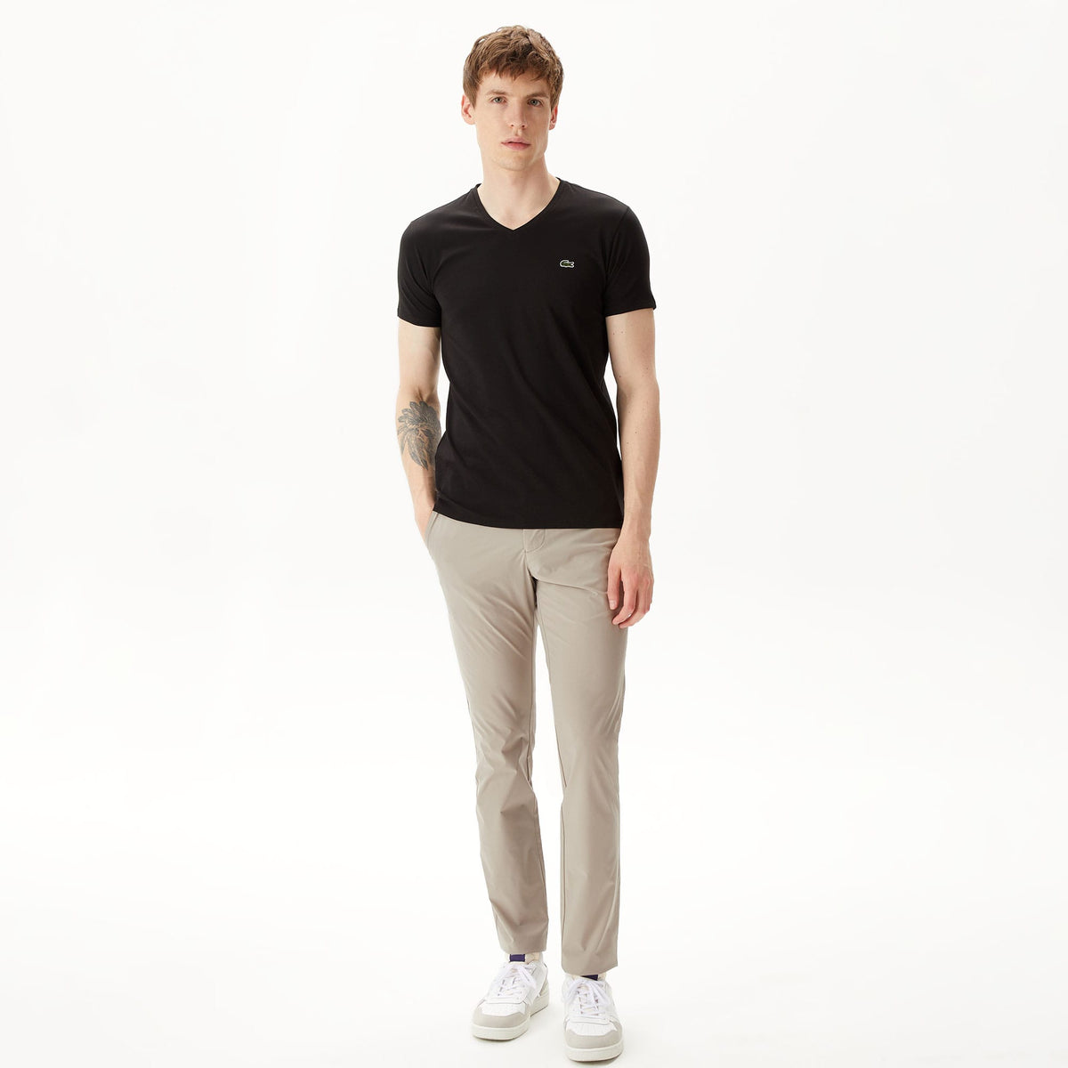 Lacoste Erkek Slim Fit V Yaka Siyah T-shirt