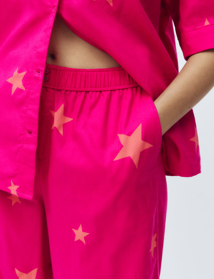 Saf Pamuklu Desenli Pijama Takımı