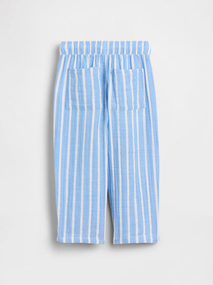 Açık Mavi Pamuk Gauze Pull-on Barrel Pantolon