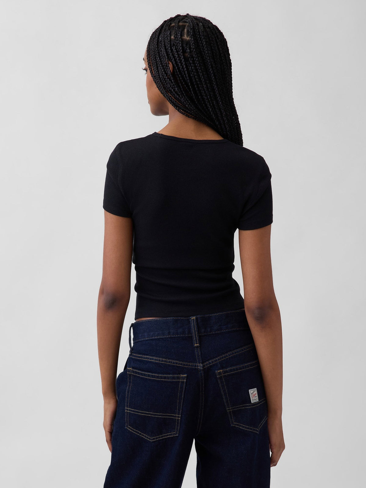 Siyah Modern Fitilli Gap Logo T-shirt
