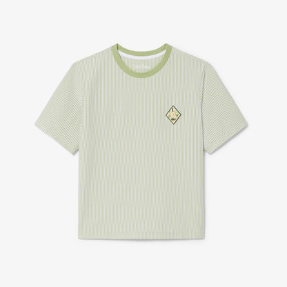 Lacoste Kadın Regular Fit Bisiklet Yaka Çizgili Yeşil T-shirt