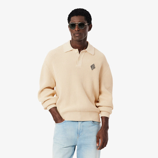 Lacoste Erkek Relaxed Fit Polo Yaka Bej Kazak