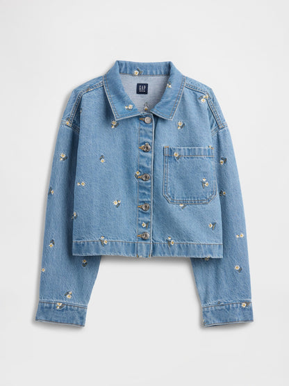 Açık Mavi Kids Relaxed Nakışlı Denim Ceket