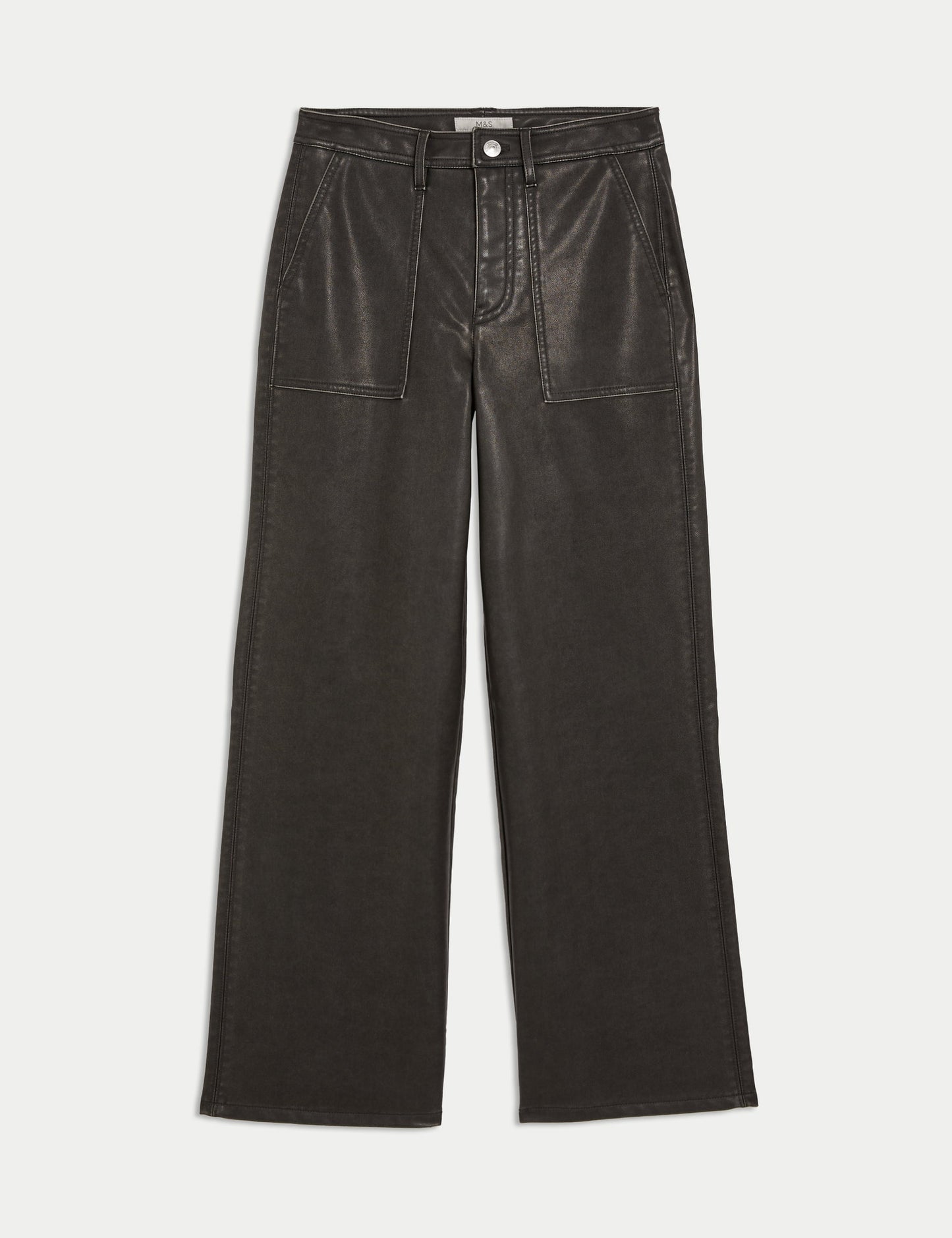 Deri Görünümlü Wide Leg Pantolon