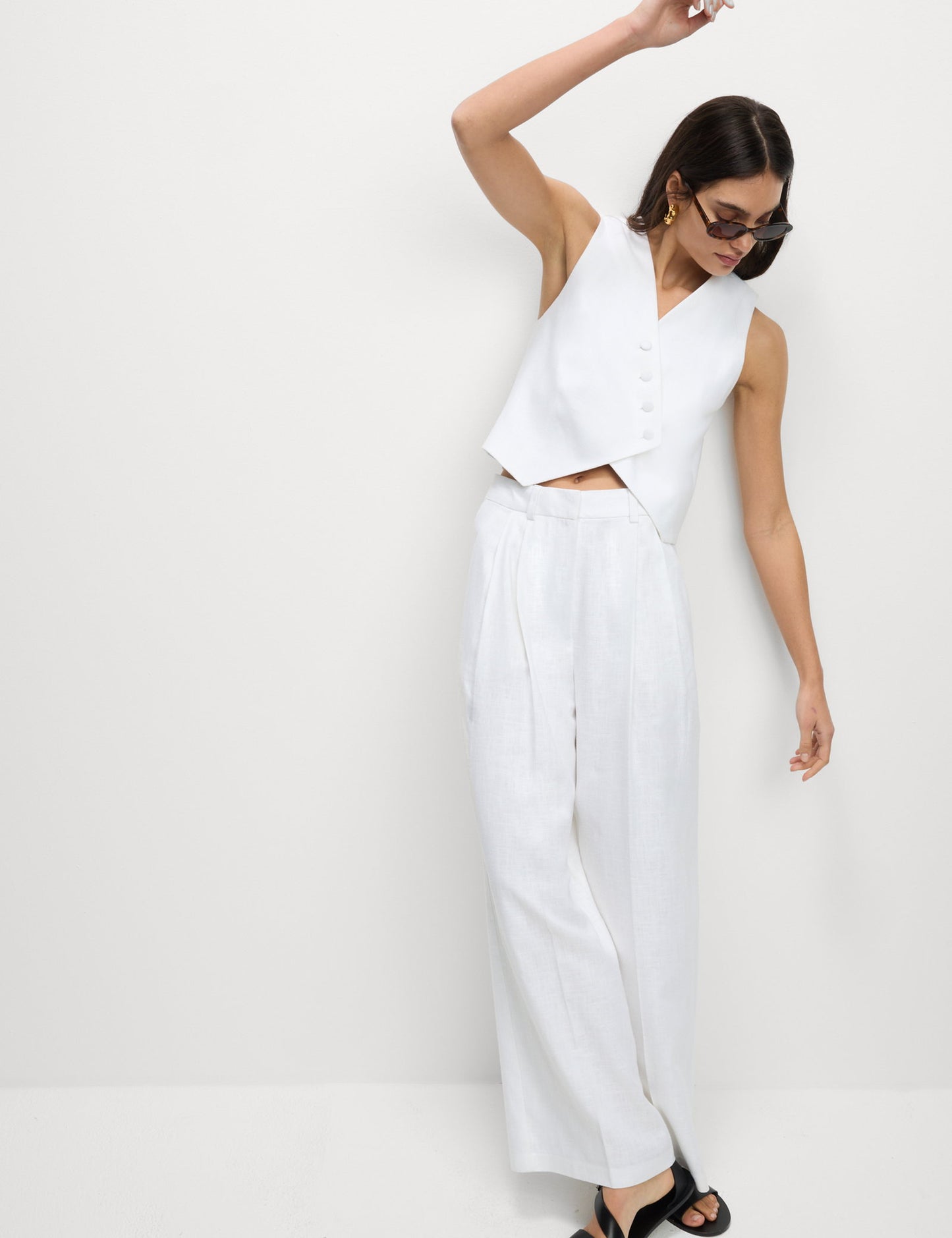 Keten Twill Wide Leg Pantolon