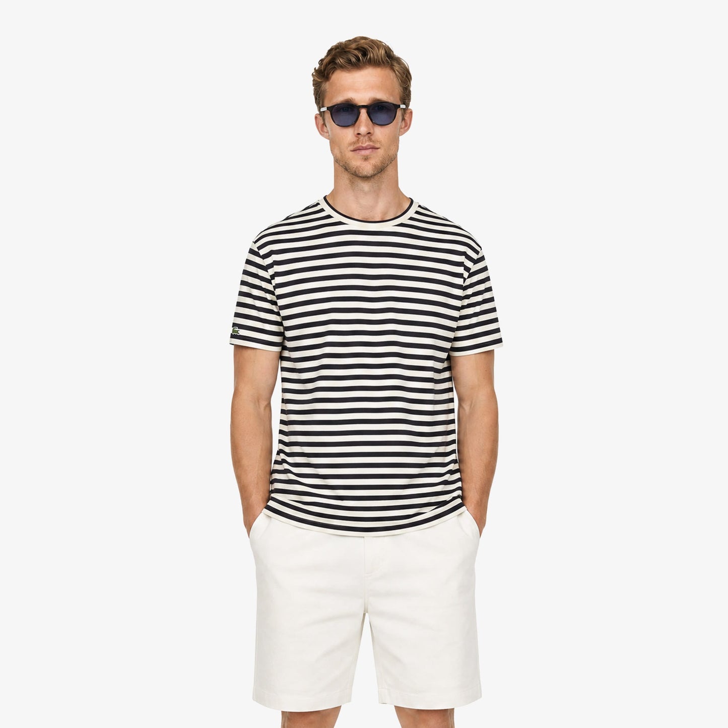 Lacoste Erkek Relaxed Fit Bisiklet Yaka Çizgili Bordo T-shirt