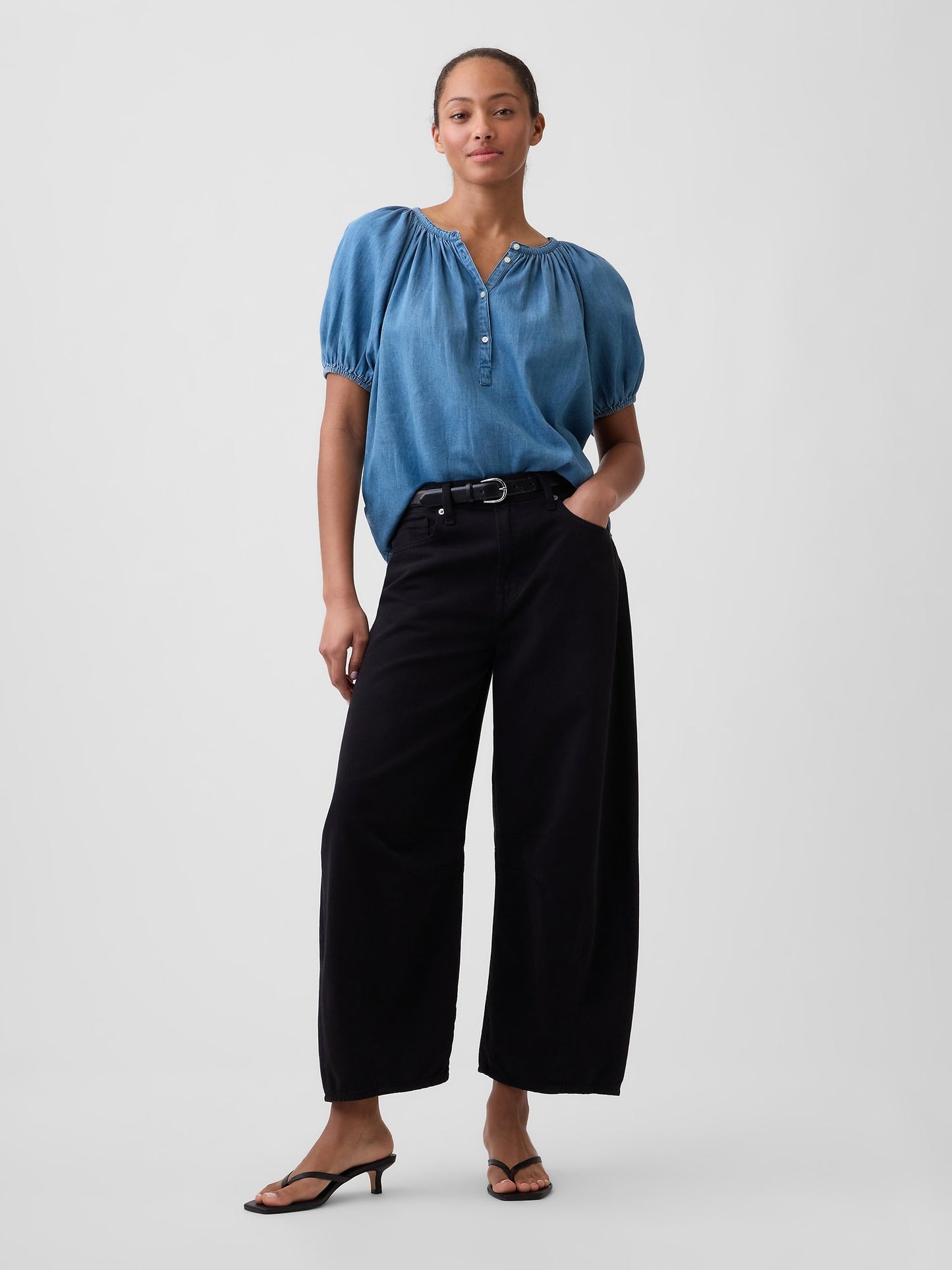 Mavi Oversized Puff Sleeve Üst