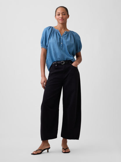 Mavi Oversized Puff Sleeve Üst