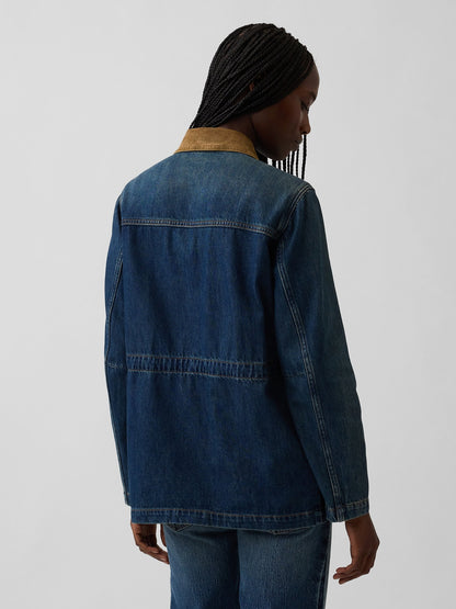 Koyu Mavi Belden Bağlamalı Denim Chore Ceket