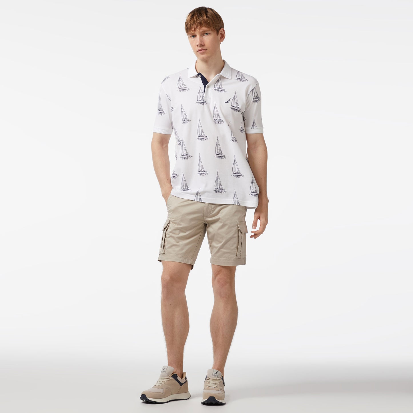 Nautica Erkek Beyaz Classic Fit Kısa Kollu Desenli Polo Yaka T-shirt