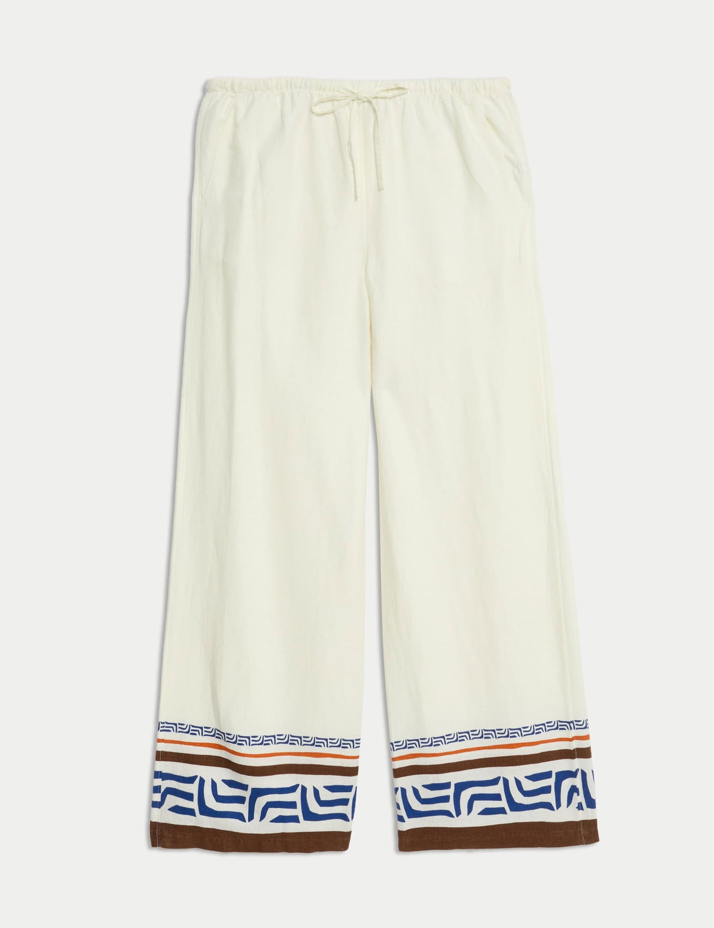 Keten Desenli Wide Leg Pantolon