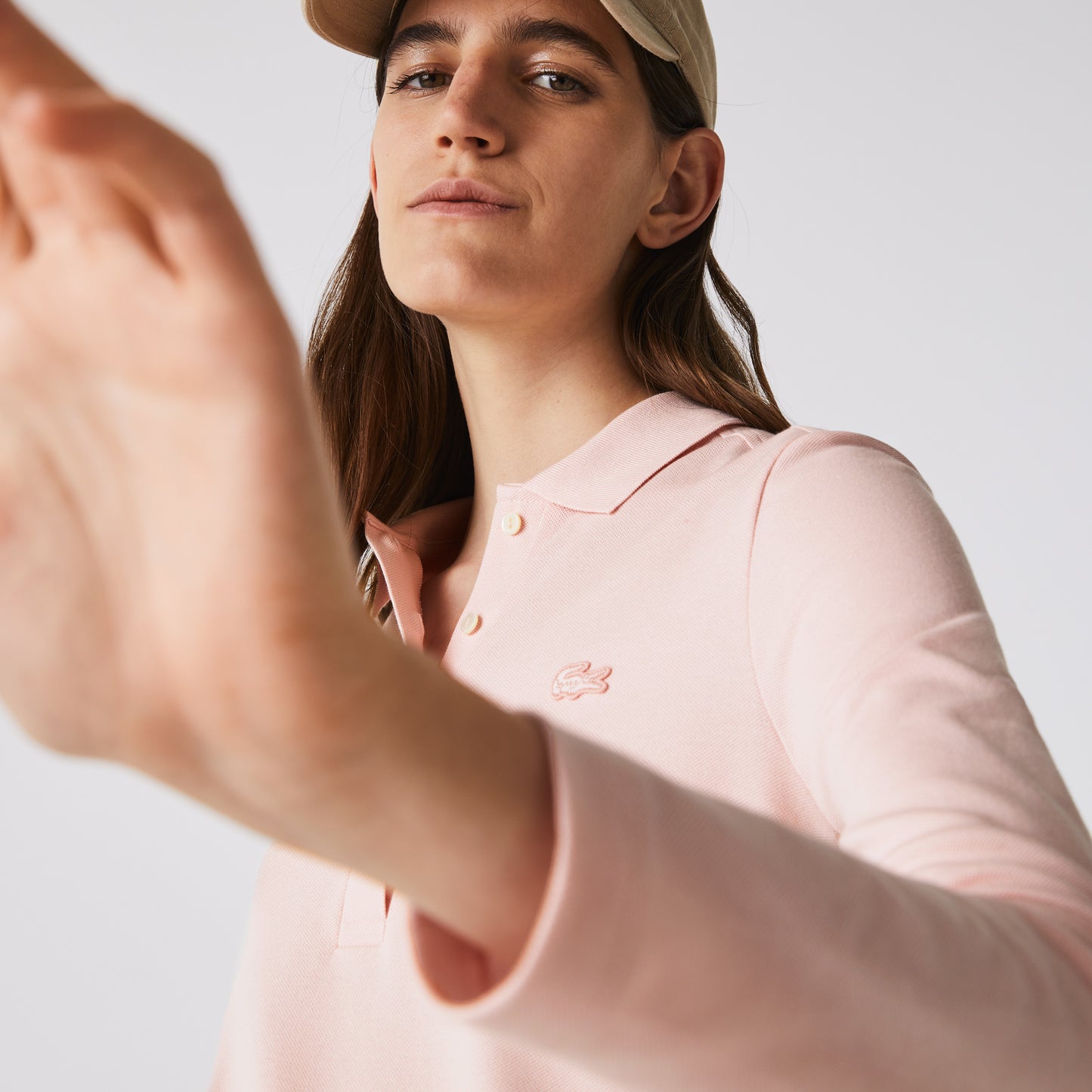Lacoste Kadın Slim Fit Uzun Kollu Pembe Polo