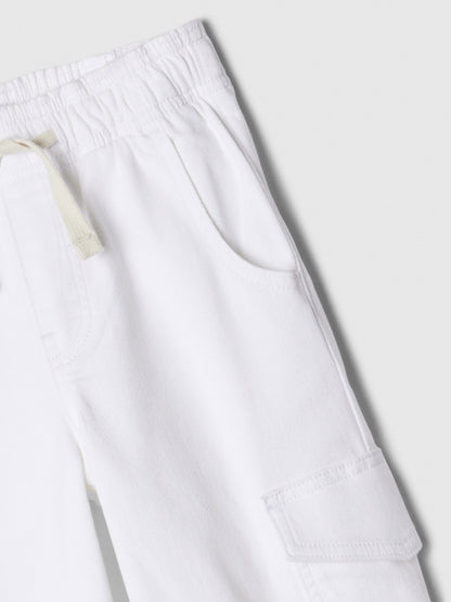 Beyaz High Rise Easy Wide Kargo Jean Pantolon