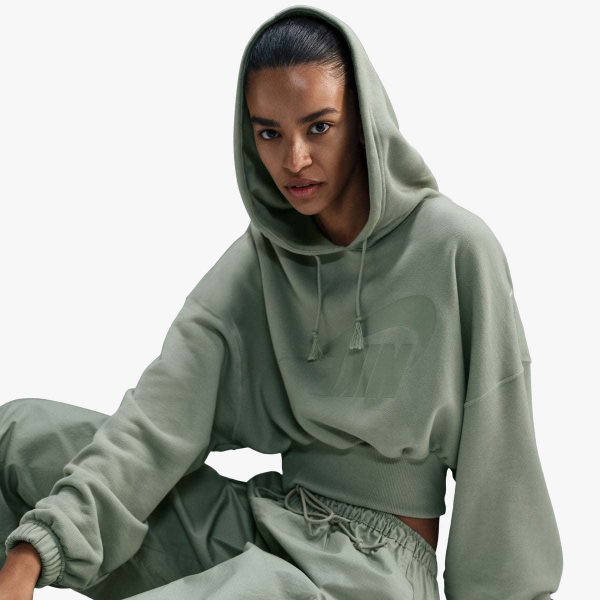 Nike Oversized Sportswear Fleece Cropped Kadın Yeşil Günlük Sweatshirt