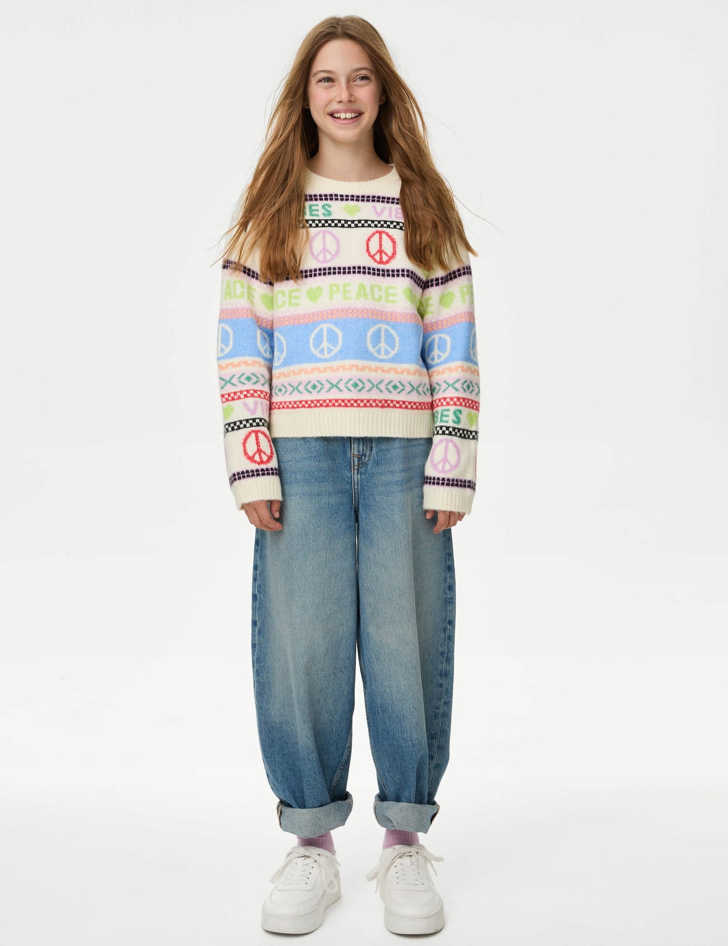 Fair Isle Desenli Yuvarlak Yaka Kazak (6-16 Yaş)