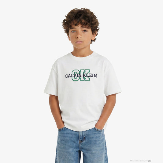 Calvin Klein Varsity Logo Çocuk Beyaz T-shirt