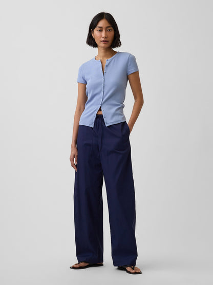 Lacivert Poplin Easy Barrel Pantolon