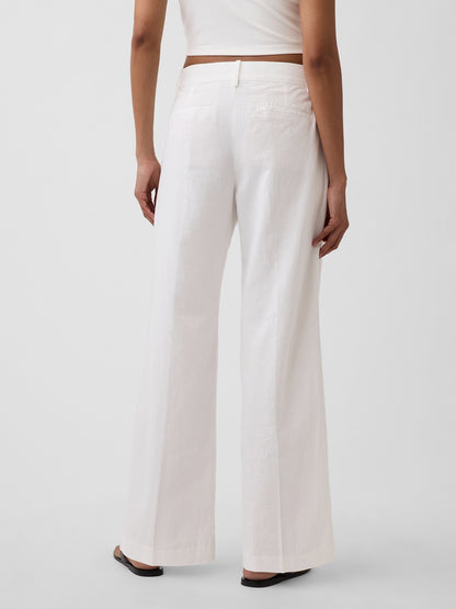 Beyaz 365 Low Rise Keten Karışımlı Pantolon