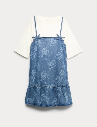 Desenli Denim Elbise & Tişört