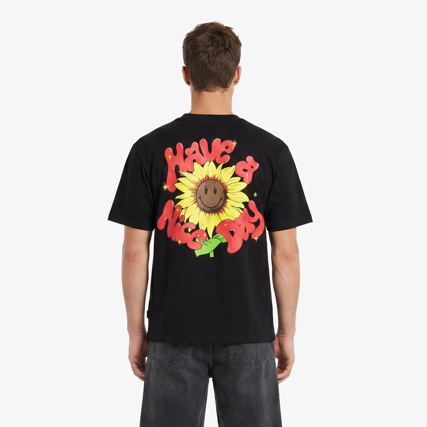 Market Smiley Sunflower Erkek Siyah T-shirt