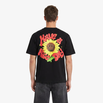 Market Smiley Sunflower Erkek Siyah T-shirt