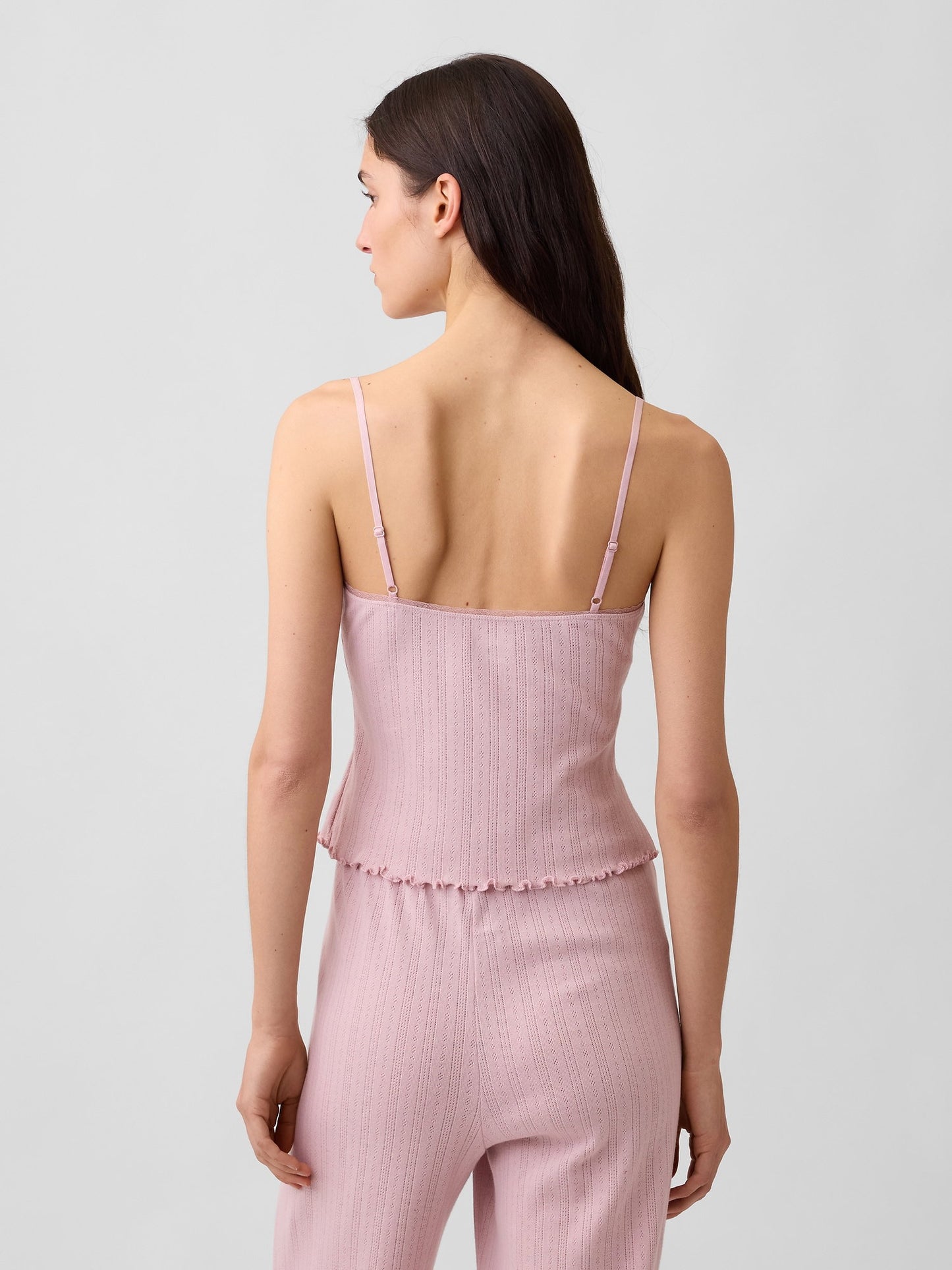 Açık Pembe Pointelle Lettuce-hem Crop Cami Pijama Üstü