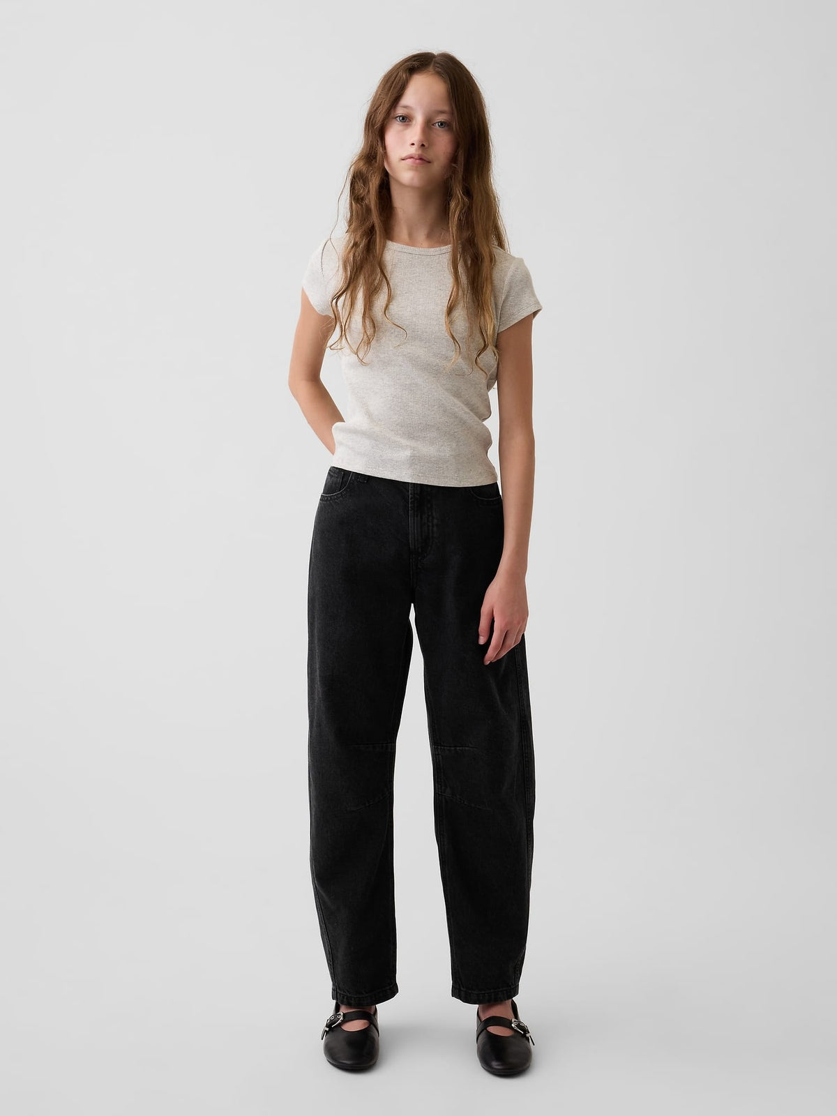 Siyah High Rise Barrel Jean Pantolon