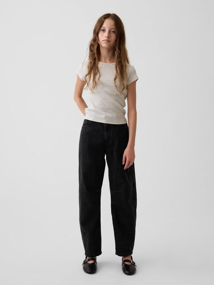 Siyah High Rise Barrel Jean Pantolon