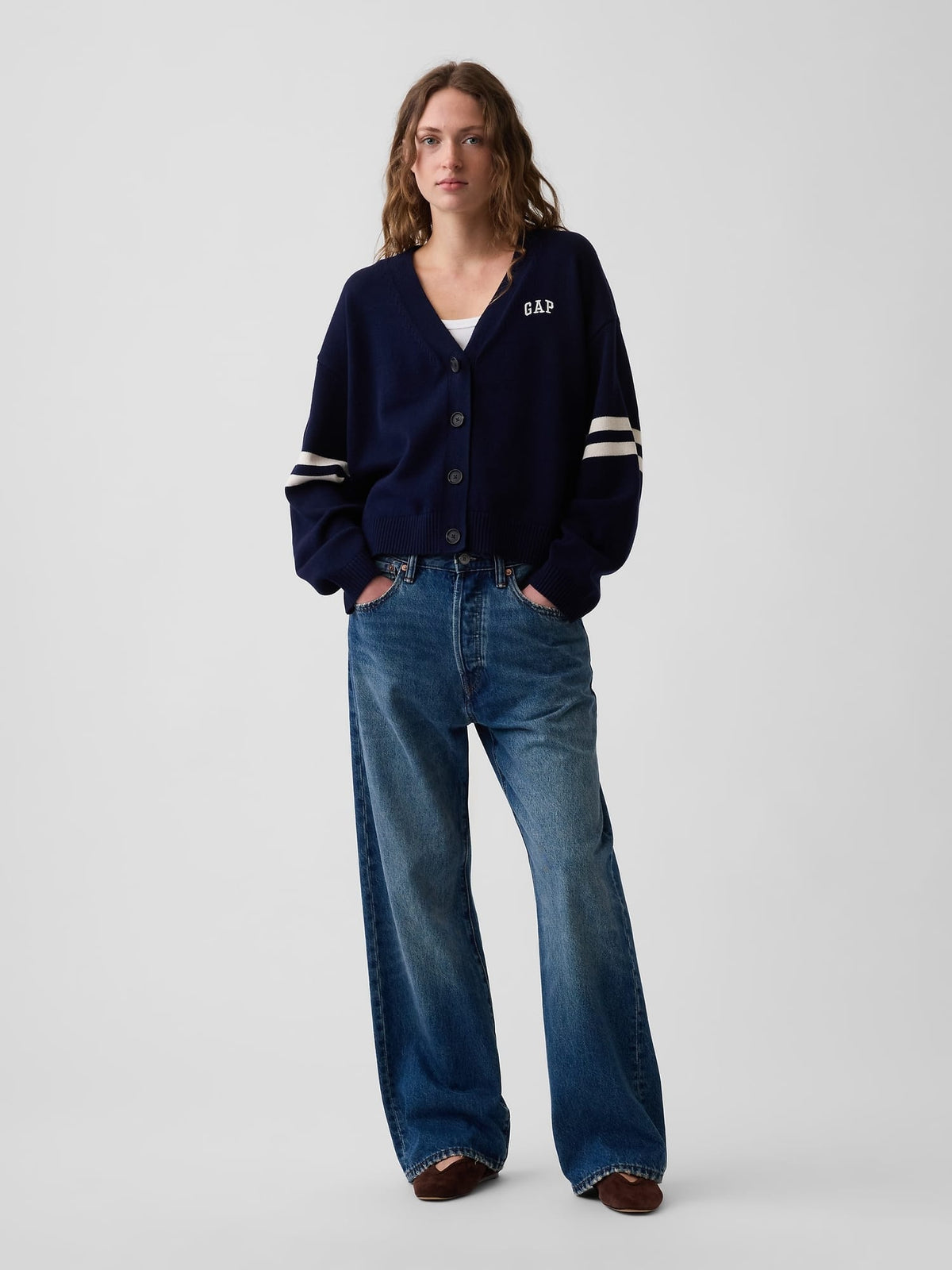Lacivert 100% Pamuk Oversized Gap Logo Triko Hırka