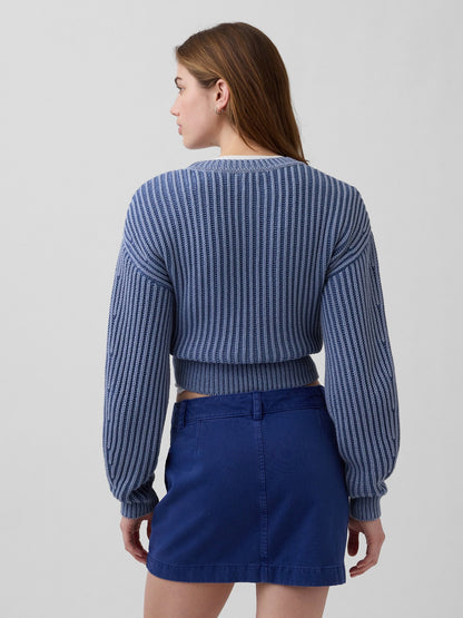 Mavi 100% Pamuk Barrel Kol Crop Kazak