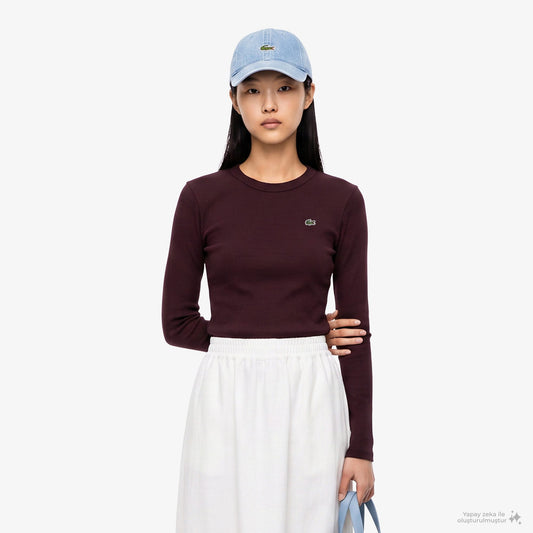 Lacoste Slim Fit Kadın Bordo T-shirt