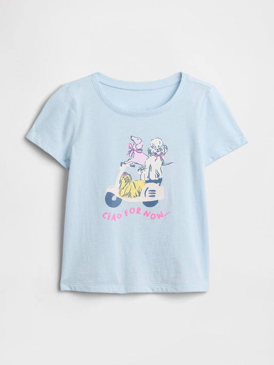 Açık Mavi Grafik Baskılı T-shirt