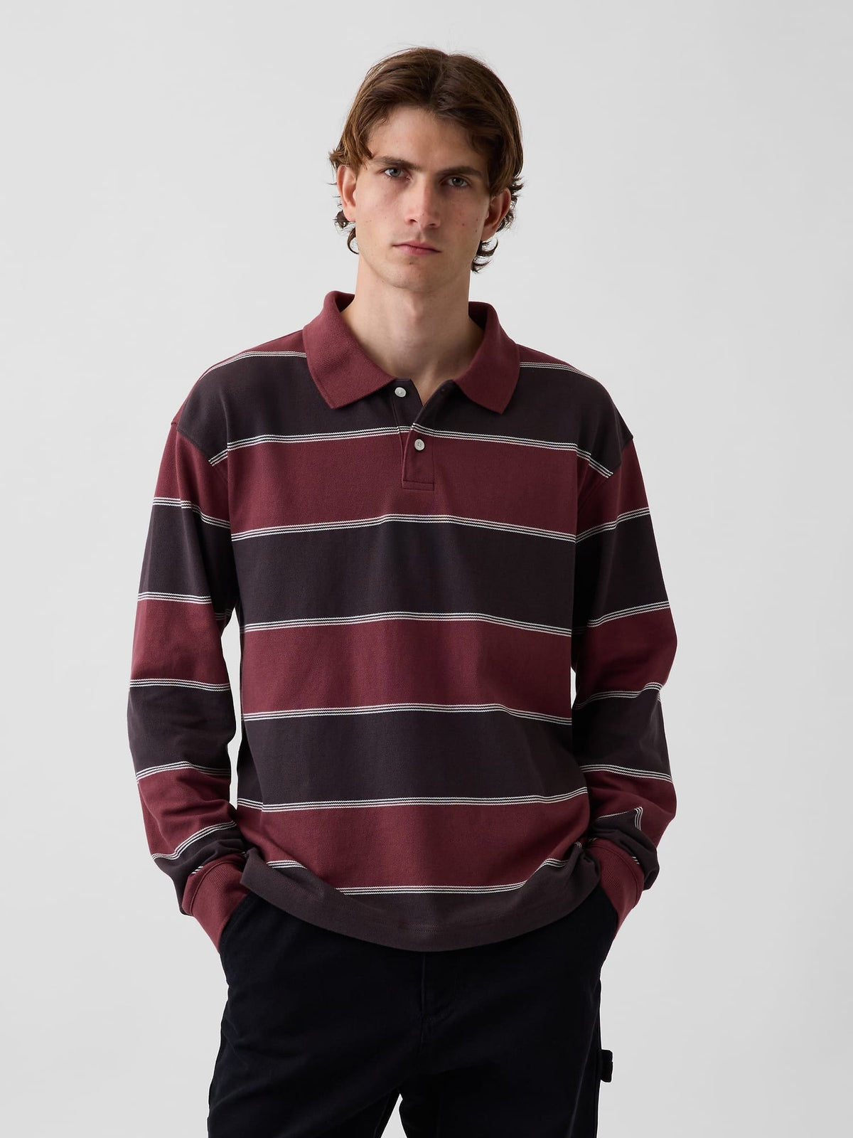 Koyu Kırmızı Oversized Pique Polo T-shirt