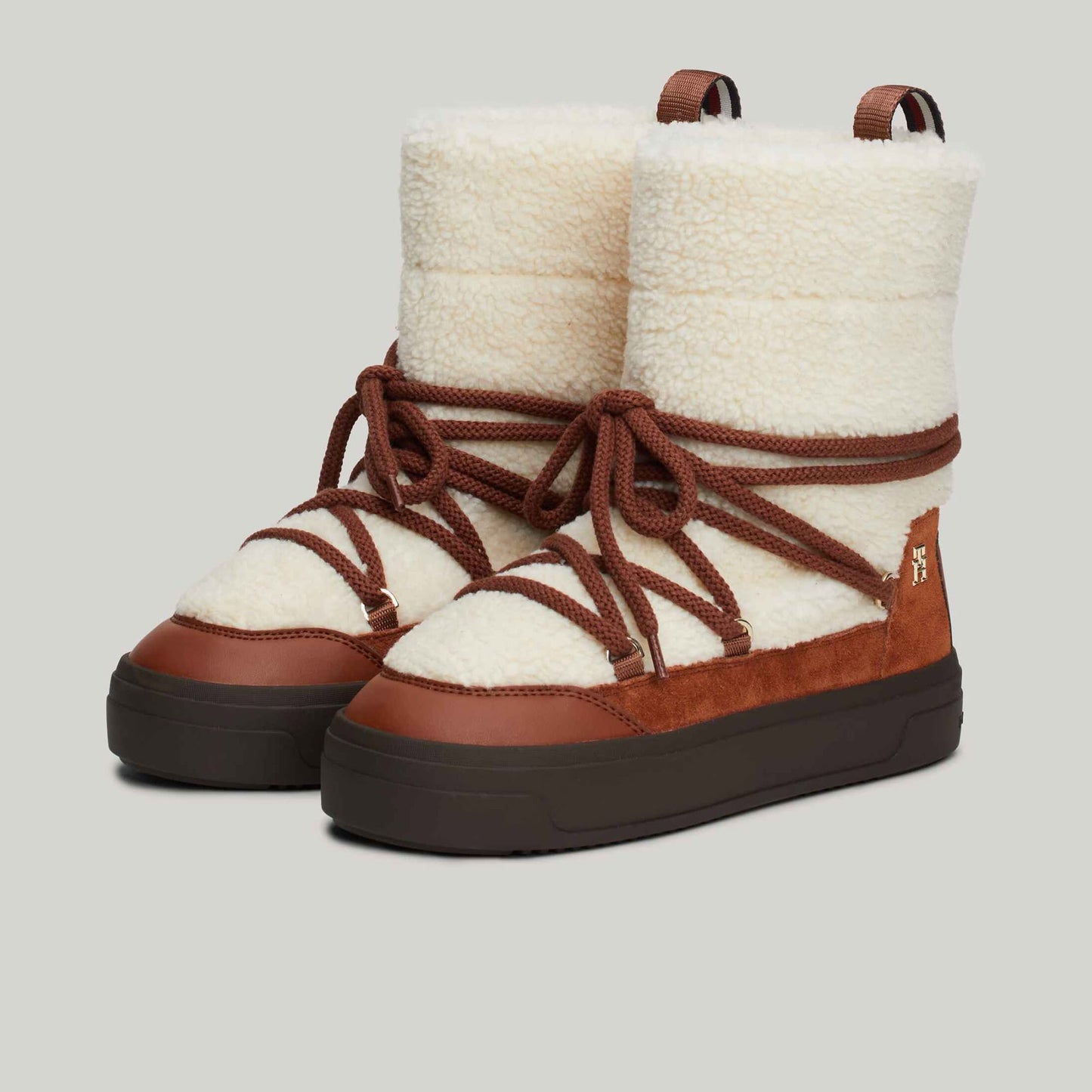 Tommy Hilfiger Lace-up Faux Shearling Kadın Kahverengi Kar Botu
