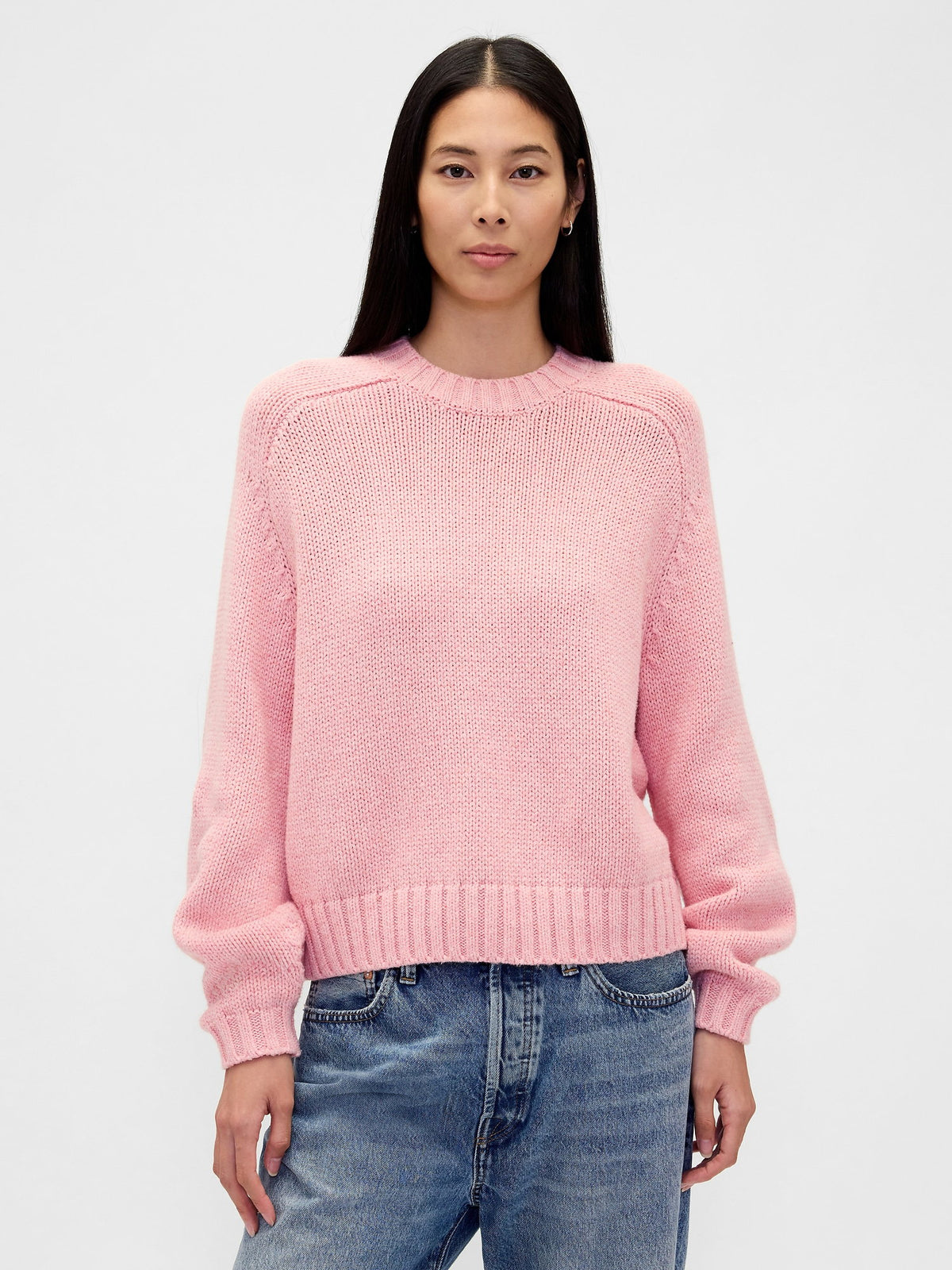 Pembe Relaxed Yaka Bisiklet Yaka Kazak