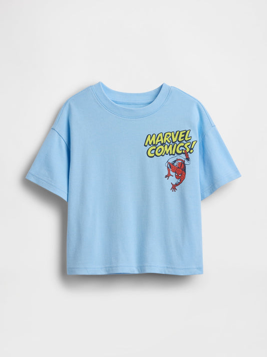 Açık Mavi Marvel Oversized Grafik Baskılı T-shirt