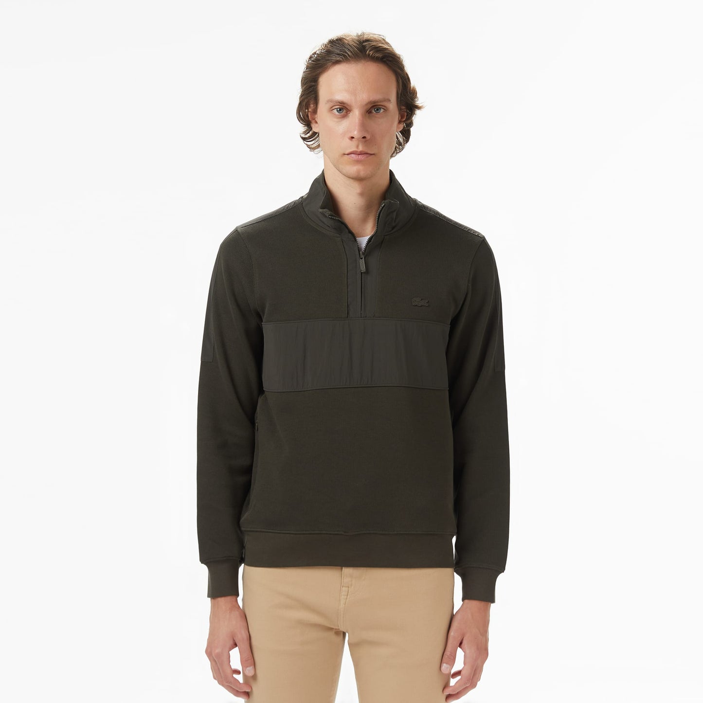 Lacoste Erkek Classic Fit Yarım Fermuarlı Desenli Haki Sweatshirt