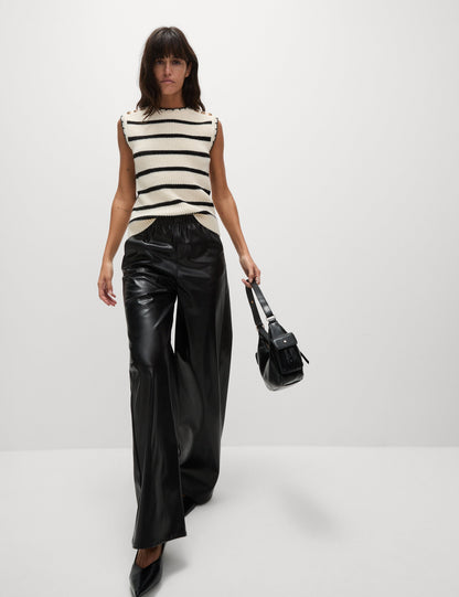 Deri Görünümlü Wide Leg Pantolon
