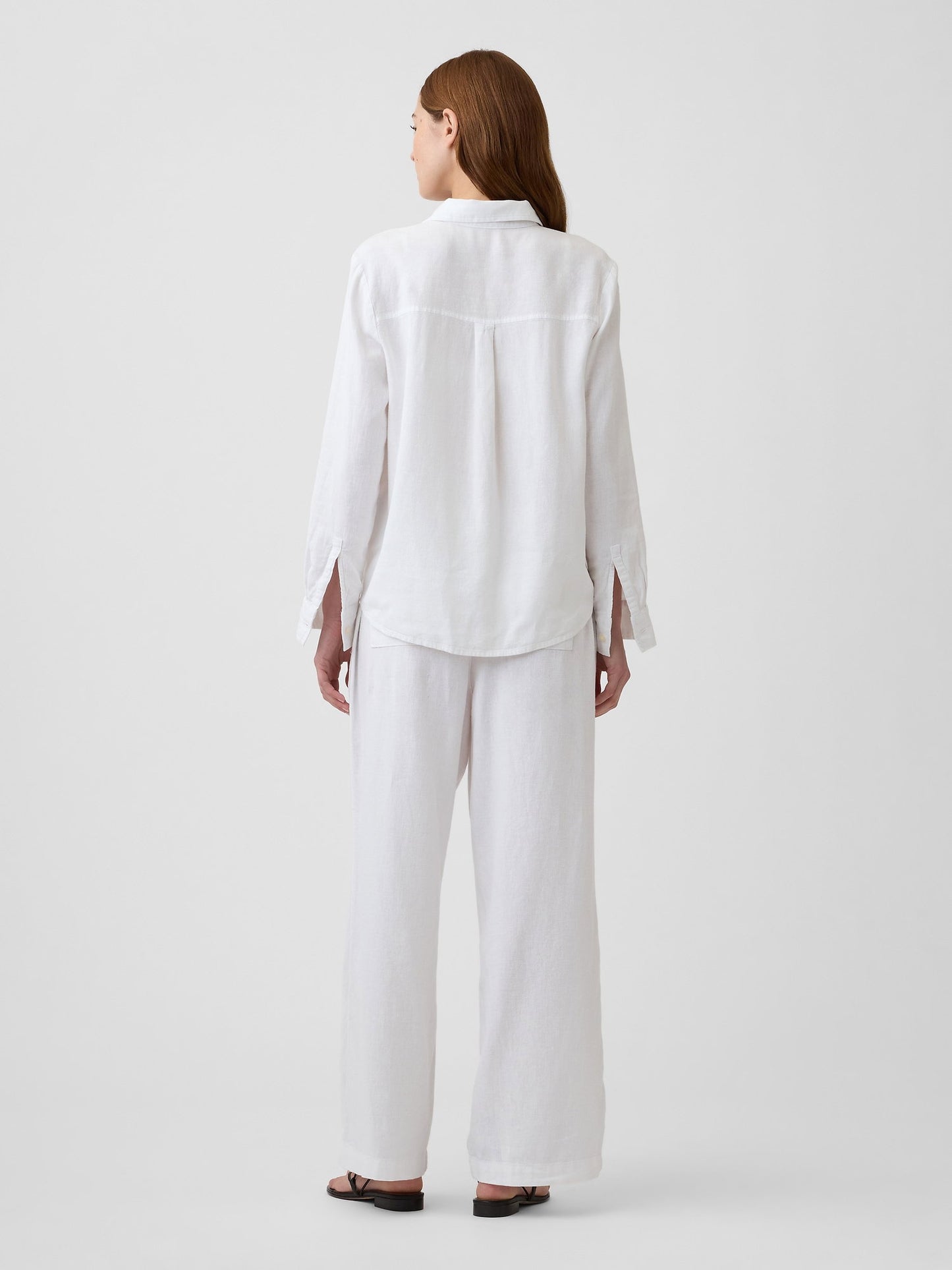 Beyaz Relaxed Keten Karışımlı Wide-leg Pantolon