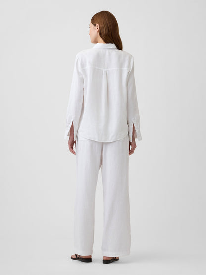 Beyaz Relaxed Keten Karışımlı Wide-leg Pantolon