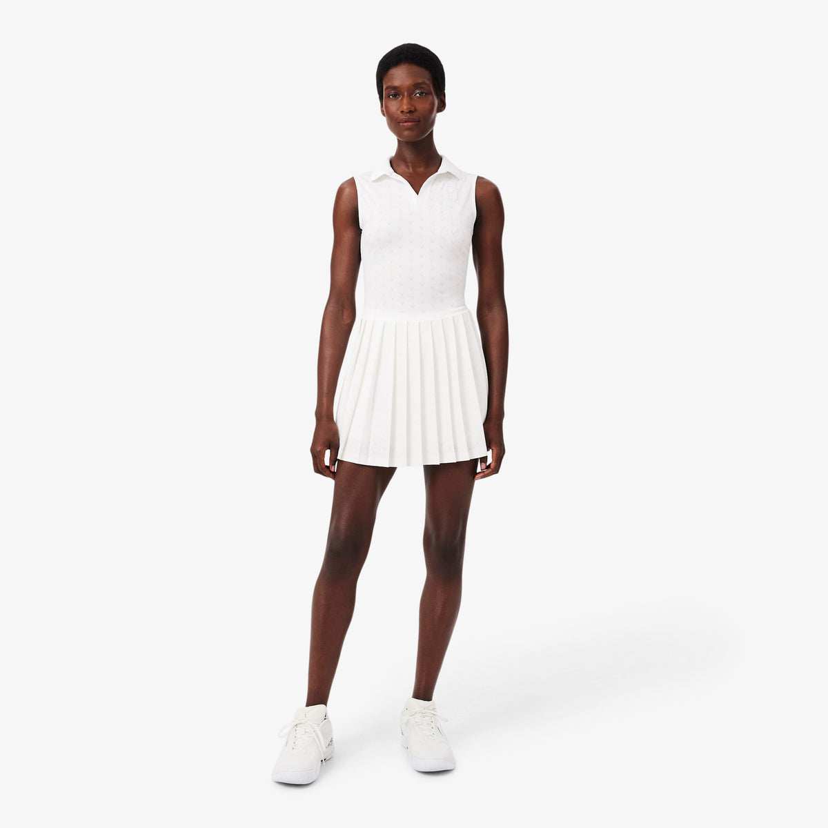 Lacoste Sport Kadın Slim Fit Kolsuz Polo Yaka Beyaz Elbise