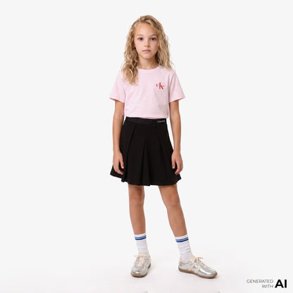 Calvin Klein Logo Tape Pleated Punto Çocuk Siyah Etek