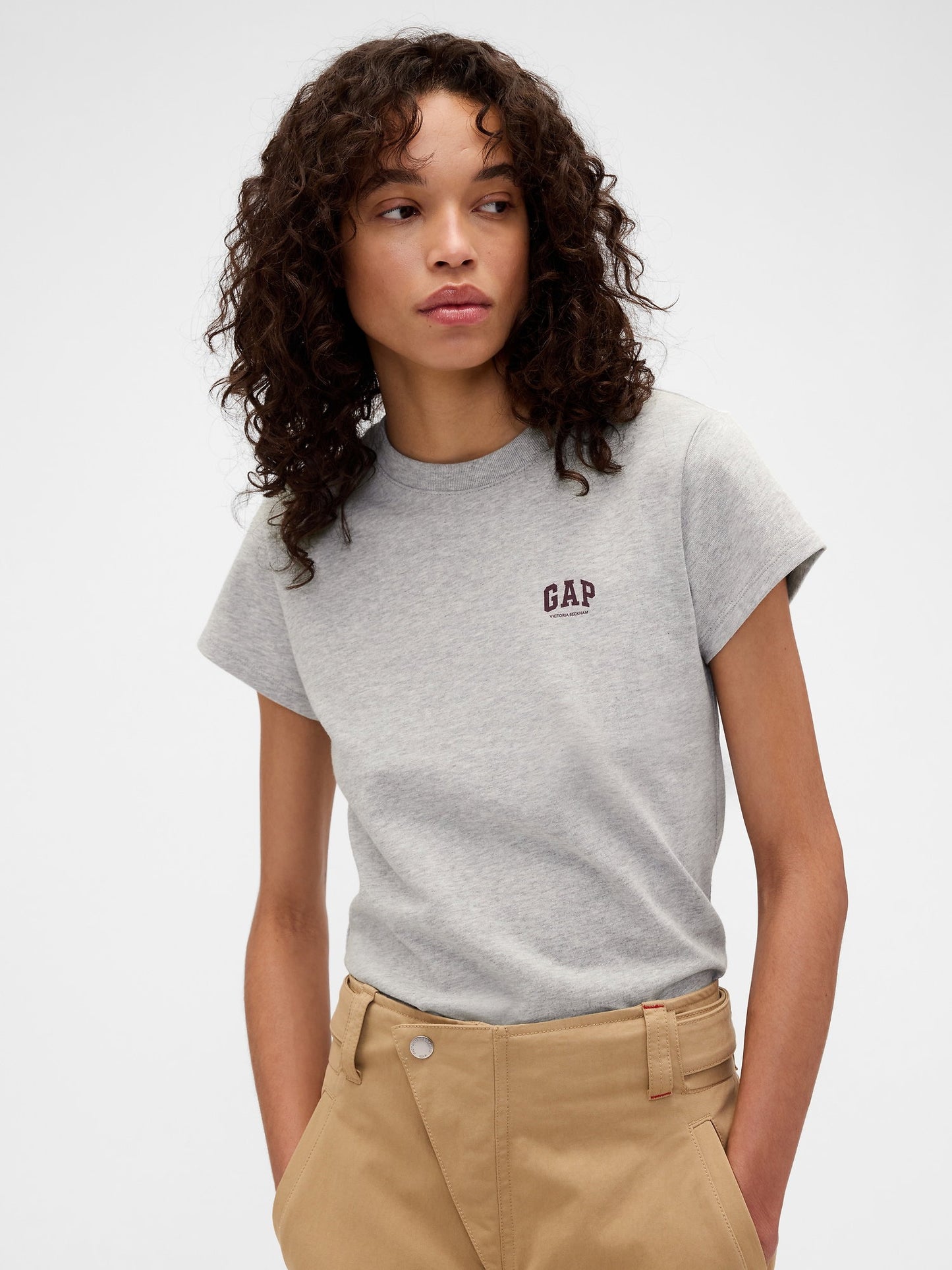 Açık Gri Gap × Victoria Beckham Organik Pamuk Logo T-shirt