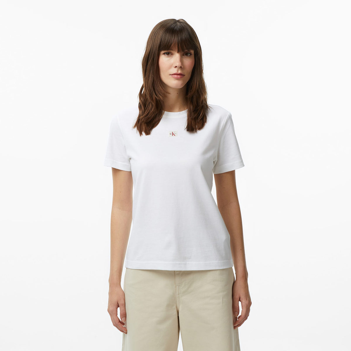 Calvin Klein Woven Label Classic Fit Kadın Beyaz T-shirt